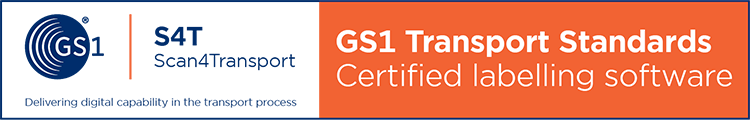 GS1 logo, S4T Scan4Transport, GS1 Transport Standards - Certified Labelling software